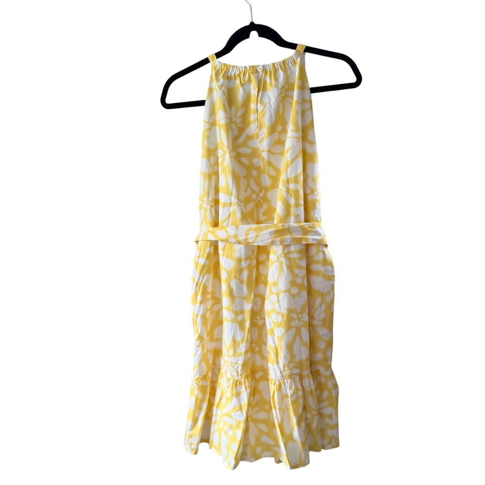 Banana Republic Poplin Floral Halter Dress M Yellow White Ruffle Pockets Coastal - Picture 3 of 13